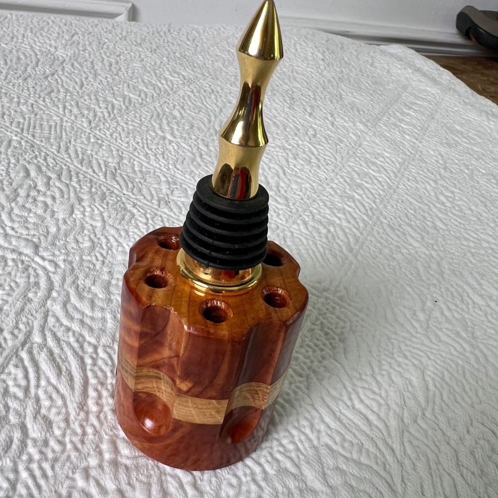 Remington Bullet Casing Revolver‎ Cylinder Wine Stopper Wood Gold Western Decor